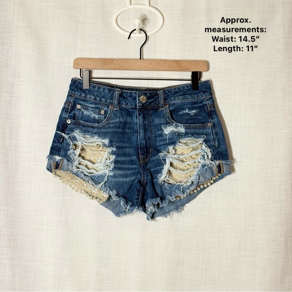 American Eagle Outfitters Distressed Dark Blue Denim Shorts with Lace